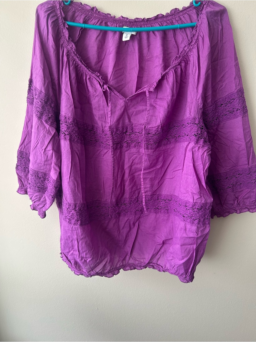 Old Navy Purple Peasant Blouse with Lace Trim